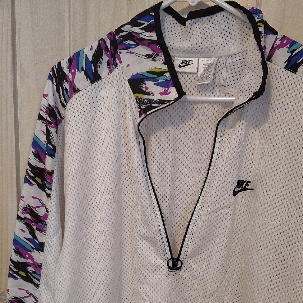 Nike White Mesh Pullover Jacket With Multicolor P… - image 3